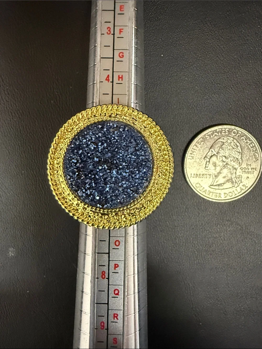 Gold-Tone Statement Ring with Blue Druzy Center